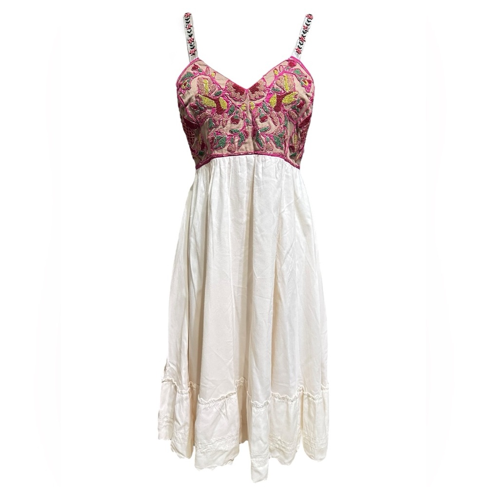 Anthropologie Zehavale silk blend embroidered babydoll Dress Sz 8
